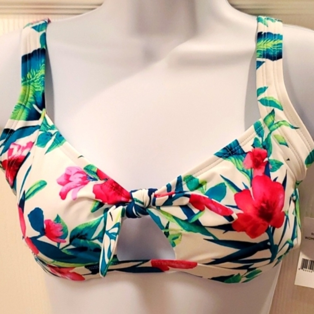 Floral Print Bikini Top by Swim Dip - White and Pink